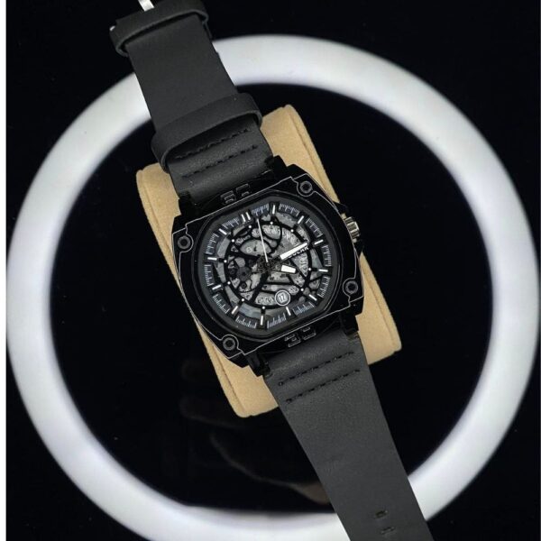 Tubular Quartz Leather Watch – Night Glow & Stainless Steel - Image 2
