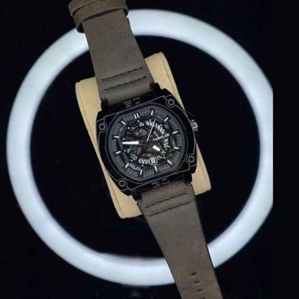 Tubular Quartz Leather Watch – Night Glow & Stainless Steel - Image 3