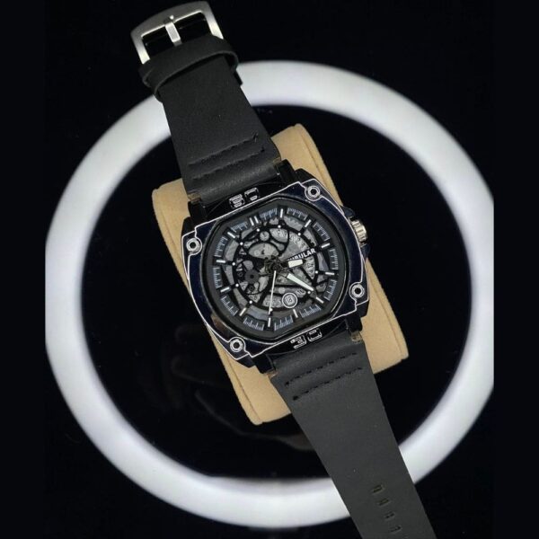 Tubular Quartz Leather Watch – Night Glow & Stainless Steel - Image 4